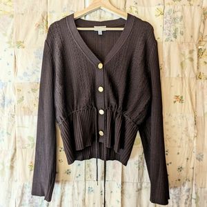 ST JOHN wool pointelle rib knit cardigan